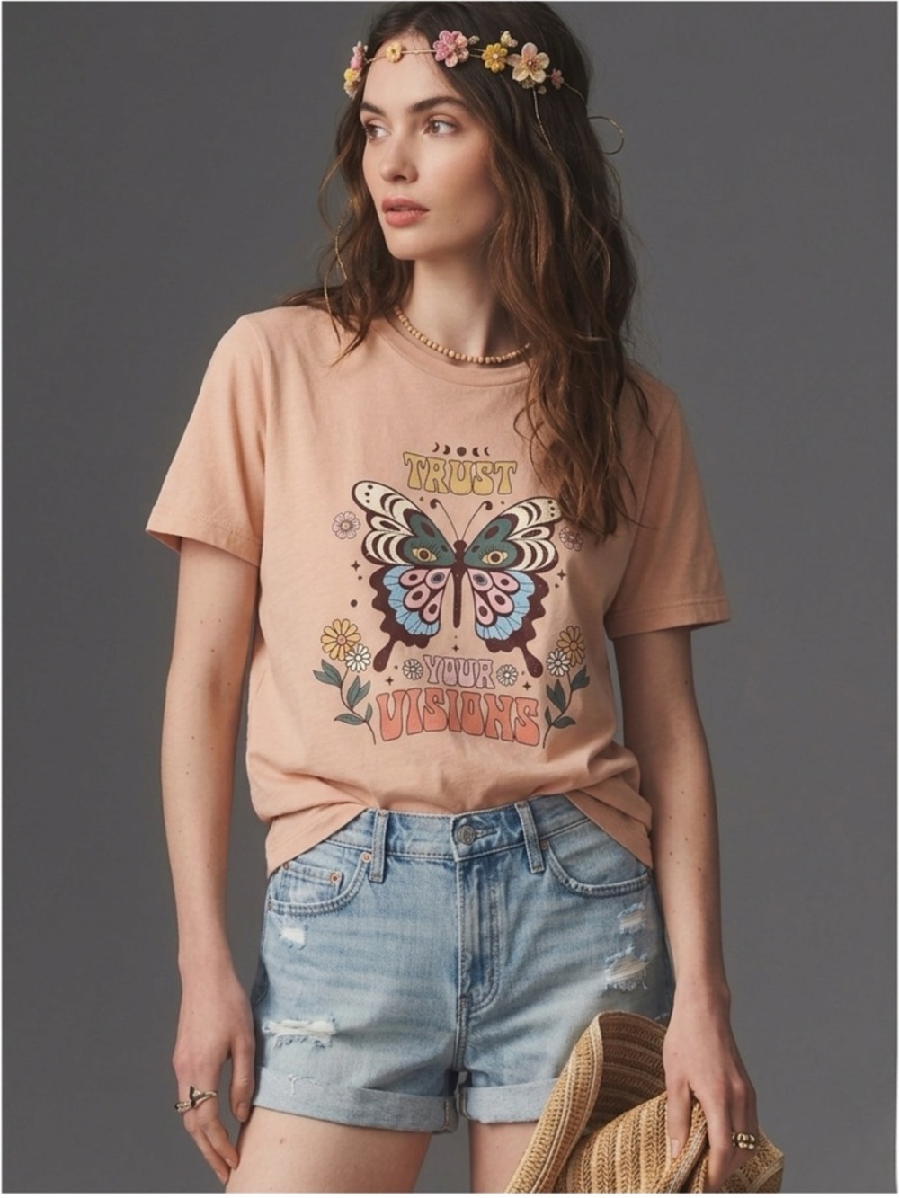Boho Butterfly Graphic Tee Trust Your Visions Vintage Style Pink Medium GILDAN